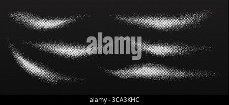 Salz Zucker Schnee oder Mehl Pulver, Spritzer Textur Pinsel Effekt. Realistische 3D-Vektor-Überlagerung von Granulatspritzern, weiße körnige gestreute Kristallplatze. Staub explodiert Wellen, gesprenkelter Partikelspray Stock Vektor