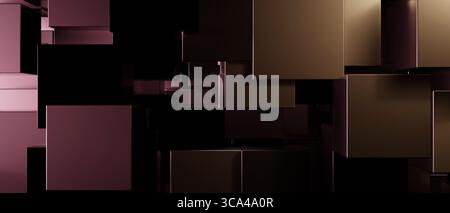 Schlanke, metallische Würfel mit leuchtenden Akzenten sorgen für eine raffinierte Optik, die die Grundlage für zukünftige Innovationen und technologische Transfo darstellt Stockfoto