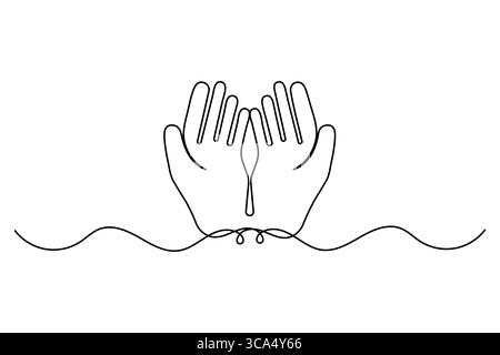 Durchgehende einzeilige Zeichnung der betenden Hand Umriss Zeichnung der Hände Gebetende Vektor-Illustration Stock Vektor