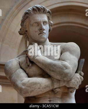 Spartacus Rebellen Gladiator erhob 1830 eine Armee von Sklaven gegen Rom von Denis Foyatier. 1793-1863. Frankreich Französisches Museum Louvre Paris. (Spartacus war ein thrakischer Gladiator (Thraex), der einer der entflohenen Sklavenführer im Dritten Servilen Krieg war, einem großen Sklavenaufstand gegen die Römische Republik.) Denis Foyatier war ein französischer Bildhauer im neoklassizistischen Stil. Stockfoto
