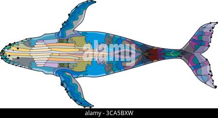 Schwimmender Wal für Anti-Stress-Malseite. Ansicht von unten. Stock Vektor