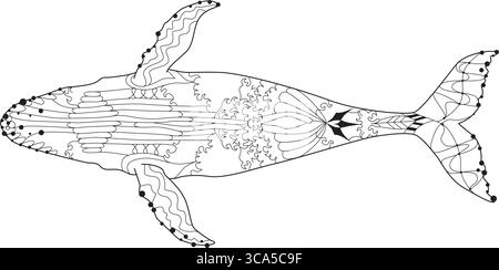 Schwimmender Wal für Anti-Stress-Malseite. Ansicht von unten. Stock Vektor