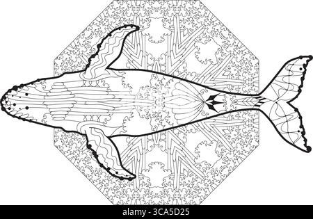 Schwimmender Wal für Anti-Stress-Malseite. Ansicht von unten. Stock Vektor
