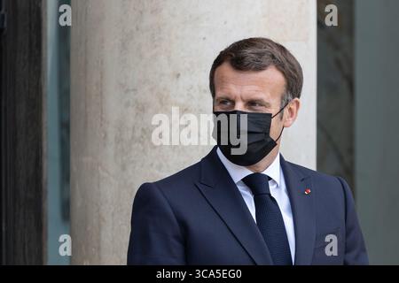 April 2021, Paris, Ile-de-France (Region, Frankreich: Arbeitsessen zwischen dem Präsidenten der Republik, Herrn Emmanuel MACRON, und dem Premierminister der Republik Slowenien, Herrn Janez JANSA, am Donnerstag, den 29. April 2021 (Foto: © Sadak Souici/ZUMA Press Wire) Stockfoto