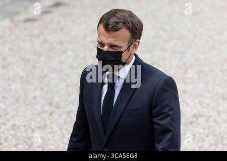 April 2021, Paris, Ile-de-France (Region, Frankreich: Arbeitsessen zwischen dem Präsidenten der Republik, Herrn Emmanuel MACRON, und dem Premierminister der Republik Slowenien, Herrn Janez JANSA, am Donnerstag, den 29. April 2021 (Foto: © Sadak Souici/ZUMA Press Wire) Stockfoto