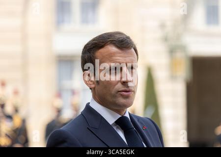 April 2021, Paris, Ile-de-France (Region, Frankreich: Arbeitsessen zwischen dem Präsidenten der Republik, Herrn Emmanuel MACRON, und dem Premierminister der Republik Slowenien, Herrn Janez JANSA, am Donnerstag, den 29. April 2021 (Foto: © Sadak Souici/ZUMA Press Wire) Stockfoto