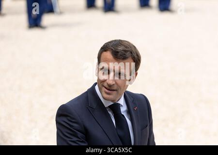 April 2021, Paris, Ile-de-France (Region, Frankreich: Arbeitsessen zwischen dem Präsidenten der Republik, Herrn Emmanuel MACRON, und dem Premierminister der Republik Slowenien, Herrn Janez JANSA, am Donnerstag, den 29. April 2021 (Foto: © Sadak Souici/ZUMA Press Wire) Stockfoto