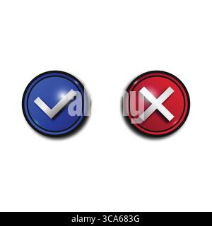 Blaue und rote runde Tasten Tick und Cross Stock Vektor