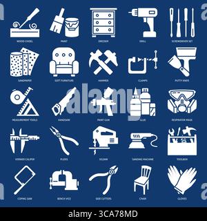 Symbolsatz für Reparatur- und Holzbearbeitungswerkzeuge. Vektorabbildung Stock Vektor