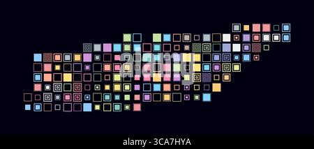 Tennessee, Form des Staates, gebaut aus farbigen Zellen. Digitale Karte von Tennessee auf dunklem Hintergrund. Große quadratische Blöcke. Stock Vektor