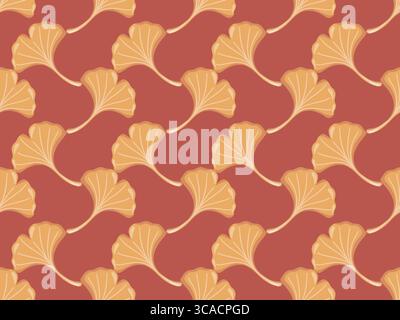 Nahtloses Herbstmuster mit gelben Ginkgoblättern auf rotem Hintergrund. Vektor-Laubhintergrund. Stock Vektor
