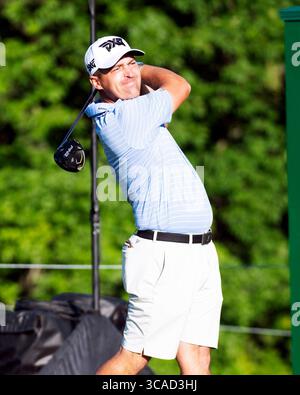 30. Mai 2023: Justin Lower (USA) schlägt während einer Übungsrunde beim Memorial Tournament in Dublin (Ohio) im 1. Loch ab. Brent Clark/Cal Sport Media (Bild: © Brent Clark/CSM via ZUMA Press Wire) Stockfoto
