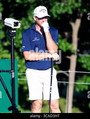 30. Mai 2023: Robby Shelton (USA) im 1. Loch während einer Übungsrunde beim Memorial Tournament in Dublin, Ohio. Brent Clark/Cal Sport Media (Bild: © Brent Clark/CSM via ZUMA Press Wire) Stockfoto