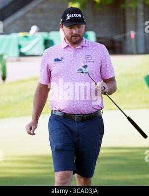 30. Mai 2023: Matthew Nesmith (USA) auf dem Putting Green beim Memorial Tournament in Dublin, Ohio. Brent Clark/Cal Sport Media (Bild: © Brent Clark/CSM via ZUMA Press Wire) Stockfoto