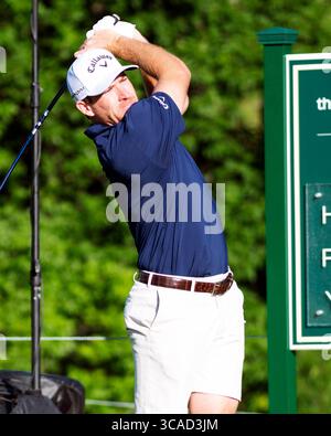 30. Mai 2023: Robby Shelton (USA) schlägt während einer Übungsrunde beim Memorial Tournament in Dublin (Ohio) auf dem ersten Loch ab. Brent Clark/Cal Sport Media (Bild: © Brent Clark/CSM via ZUMA Press Wire) Stockfoto