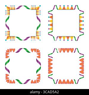 Herz und Handrahmen. Bunte Blumenecken. Quadratischer Rahmen. Stock Vektor