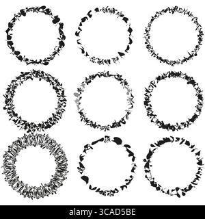 Fledermauselemente mit Blumenmuster. Blattkreisrahmen. Organischer Naturvektor. Illustration mit dekorativem Rand. Stock Vektor