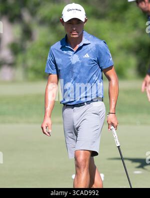 30. Mai 2023: Collin Morikawa (USA) auf dem Putting Green beim Memorial Tournament in Dublin, Ohio. Brent Clark/Cal Sport Media (Bild: © Brent Clark/CSM via ZUMA Press Wire) Stockfoto