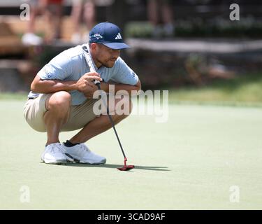 30. Mai 2023: Xander Schauffele (USA) tritt während einer Übungsrunde beim Memorial Tournament in Dublin, Ohio auf die Putts im 9. Loch. Brent Clark/Cal Sport Media (Bild: © Brent Clark/CSM via ZUMA Press Wire) Stockfoto
