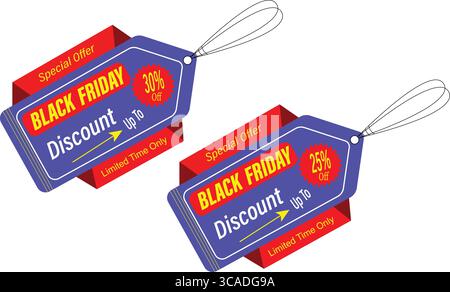 Lebhaftes lila und blau schwarz freitag Rabatt Tag Vektor mit Riemen und Sonderangebot Abzeichen Stock Vektor
