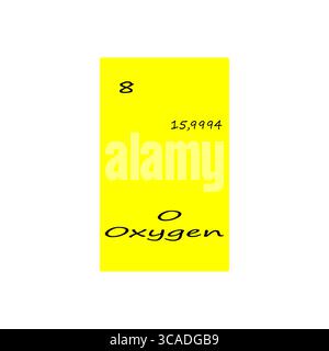 Periodisches Sauerstoffelement. Symbol Nummer 8. Hellgelbe Karte. Illustration der Vektorwissenschaft. Stock Vektor