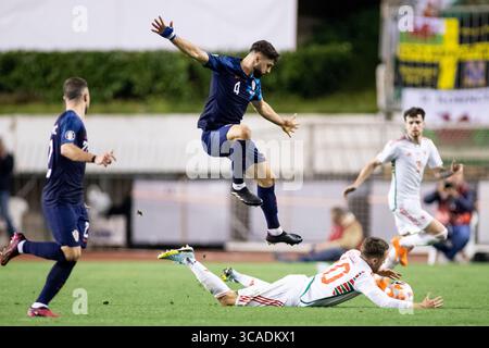 25. März 2023, Split, Kroatien: Josko Gvardiol von der kroatischen Aktion gegen Aaron Ramsey von Wales während des Gruppenspiels der Qualifikationsrunde zur UEFA EURO 2024 zwischen Kroatien und Wales im Stadion Poljud (Foto: © Maja Prgomet/ZUMA Press Wire) Stockfoto