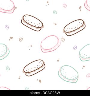 Nahtloses Konturmuster mit Macarons und Wirbeln Stock Vektor