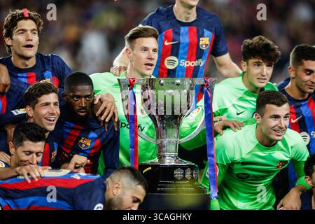 20. Mai 2023, BARCELONA, SPANIEN: Spieler des FC Barcelona feiert den Sieg der Saison 2022/2023 nach dem Spiel gegen Real Sociedad im Spotify Camp Nou in Barcelona, Spanien, am 20. Mai 2023. (Kreditbild: © AFP7 über ZUMA Press Wire) Stockfoto