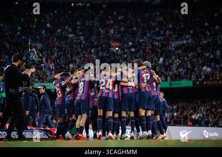 20. Mai 2023, BARCELONA, SPANIEN: Spieler des FC Barcelona feiert den Sieg der Saison 2022/2023 nach dem Spiel gegen Real Sociedad im Spotify Camp Nou in Barcelona, Spanien, am 20. Mai 2023. (Kreditbild: © AFP7 über ZUMA Press Wire) Stockfoto