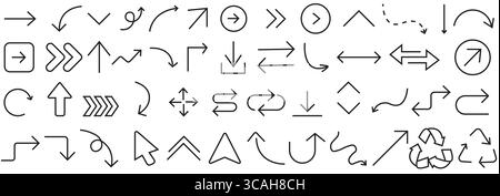 Minimale Pfeilsymbolgruppe. Direktionale, Gekrümmte, Kreisvektoren Stock Vektor