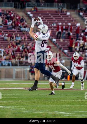 23. September 2023 Palo Alto, CA USA Arizona Tight End Tanner McLachlan (84) Fangen Sie einen tiefen Pass während des NCAA Football Spiels zwischen den Arizona Wildcats und dem Stanford Cardinal. Arizona besiegt Stanford 21-20 im Stanford Stadium Palo Alto, CA Thurman James / CSM (Foto: © Thurman James/CSM via ZUMA Press Wire) Stockfoto