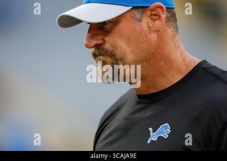 28. September 2023: Dan Campbell, Cheftrainer der Detroit Lions, während des NFL-Fußballspiels zwischen den Detroit Lions und den Green Bay Packers im Lambeau Field in Green Bay, Wisconsin. Darren Lee/CSM (Kreditbild: Stockfoto