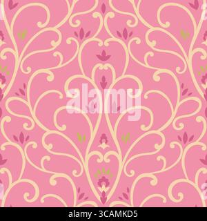Swirly Cream Floral Pink Hintergrund Stock Vektor