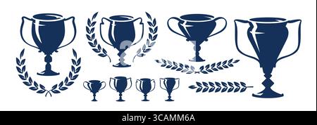 Symbolsatz für Trophäenbecher. Prämienkonzept. Symbol für Erfolg und Sieg Stock Vektor