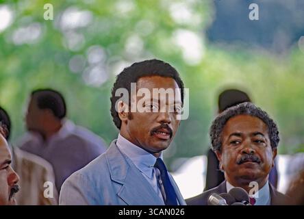 2. Juli 1984, Washington, District of Columbia, USA: Jesse Jackson spricht bei einwanderungsmarsch und -Kundgebung (Credit Image: © Mark Reinstein/ZUMA Press Wire) Stockfoto