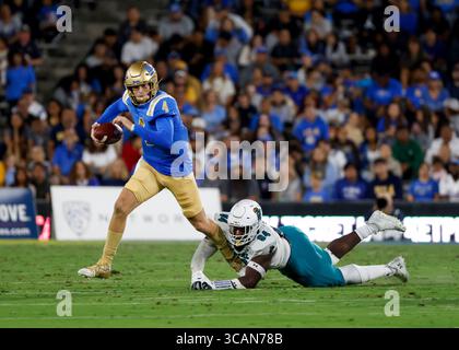 2. September 2023 UCLA Bruins Quarterback Ethan Garbers (4) kämpft mit dem Ball während des NCAA-Fußballspiels zwischen den Coastal Carolina Chanticleers und den UCLA Bruins im Rose Bowl in Pasadena, Kalifornien. Obligatorischer Bildnachweis: Charles Baus/CSM (Bildnachweis: © Charles Baus/CSM via ZUMA Press Wire) Stockfoto