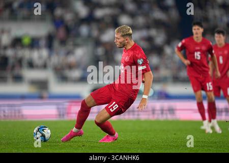 10. September 2023: Jonas Wind (Dänemark) kontrolliert den Ball während eines Qualifikationsspiels ZUR Gruppe H EURO 2024, Finnland gegen Dänemark, im Olympiastadion Helsinki. Kim Price/CSM (Kreditbild: © Kim Price/CSM via ZUMA Press Wire) Stockfoto