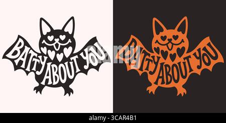 Batty über dich geschrieben in Fledermaus. Happy Halloween Vektor-Schriftzug. Weihnachtsbeschriftung für Banner. Happy Halloween Poster, Grußkarte, Party Stock Vektor