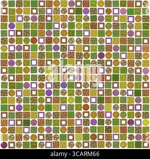 Abstrakte, quadratische Muster mit Blumenmosaik. Handgefertigte isolierte Collage aus echten Sommerblättern und Blumen Stockfoto