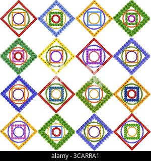 Abstrakten floralen Mosaik-Muster aus Kreisen und Quadraten. Handgefertigte isolierte Collage aus Sommerblumen Stockfoto