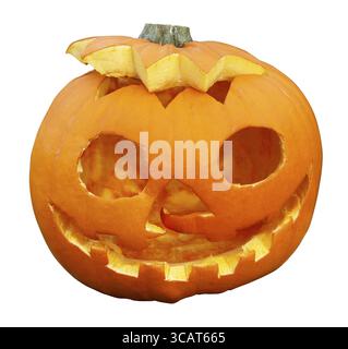 Beängstigend zerknittert verrotteten Kürbis nach Halloween links. Auf weissem closeup Isoliert Stockfoto