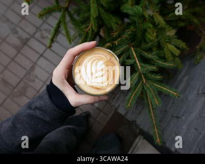 flache weiße Kaffee Stockfoto