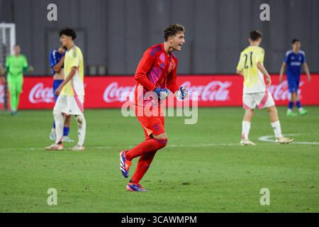 Raffaele Huli von der FC Juventus Academy feiert das Tor seines Teams während des Daraselia Cup-Spiels zwischen der FC Dinamo Tbilisi Academy und der FC Juventus Academy Stockfoto
