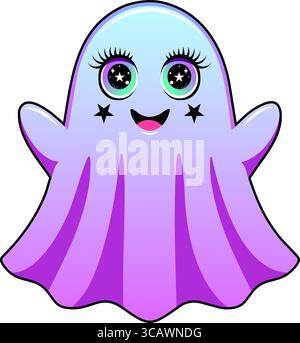 Freundlicher Geist mit funkelnden großen Augen, Sternen auf den Wangen und einem leuchtenden blau-violetten Farbverlauf. Stock Vektor