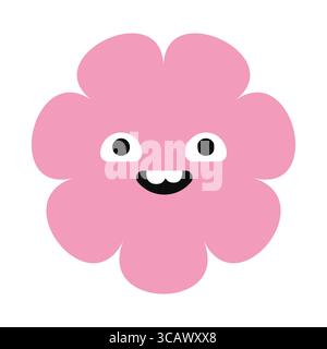 Comicblume mit ausdrucksstarken Augen und fröhlichem Gesicht. Lebendiger und verspielter Charakter in modernem, flachem Design Stock Vektor