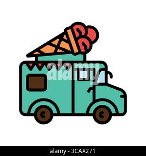 Farblinien-Symbol für Eiswagen für digitale und gedruckte Projekte. Minimale bereinigte Symbole für Apps und Websites. Moderne, einfache Symbole für UI UX und Branding Stock Vektor