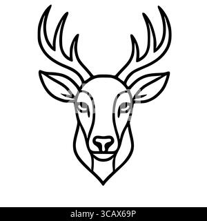 Elegante Vektorillustration eines Hirschkopfes mit stilisierten Geweihen und vereinfachten Funktionen, perfekt für Logo-Design oder Naturmotiv-Projekte. Stock Vektor