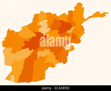 Karte von Afghanistan mit Regionen. Nur eine einfache Ländergrenzkarte mit regionaler Aufteilung. Orangefarbene Farbpalette. Stock Vektor