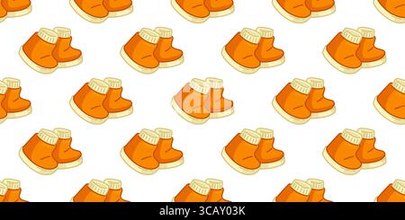 Nahtloses Cartoon-Muster Für Herbstliche Schuhe. Orangefarbene Herbstschuhe im flachen Cartoon-Stil. Nahtloses, saisonales Schuhmuster auf weißem Hintergrund. Stock Vektor