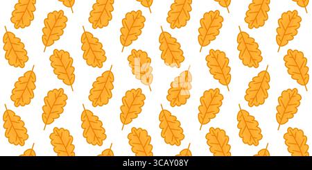 Nahtloses Muster Aus Gelbem Eichenblatt. Nahtloses Muster mit Blättern aus Zeichentrickeiche in warmgelber Farbe. Herbstillustration in flachem Stil auf weißem Hintergrund Stock Vektor